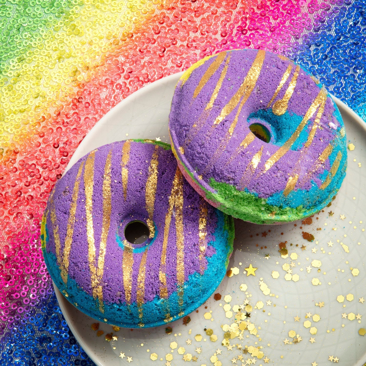 rainbow fizz donut bath bombs
