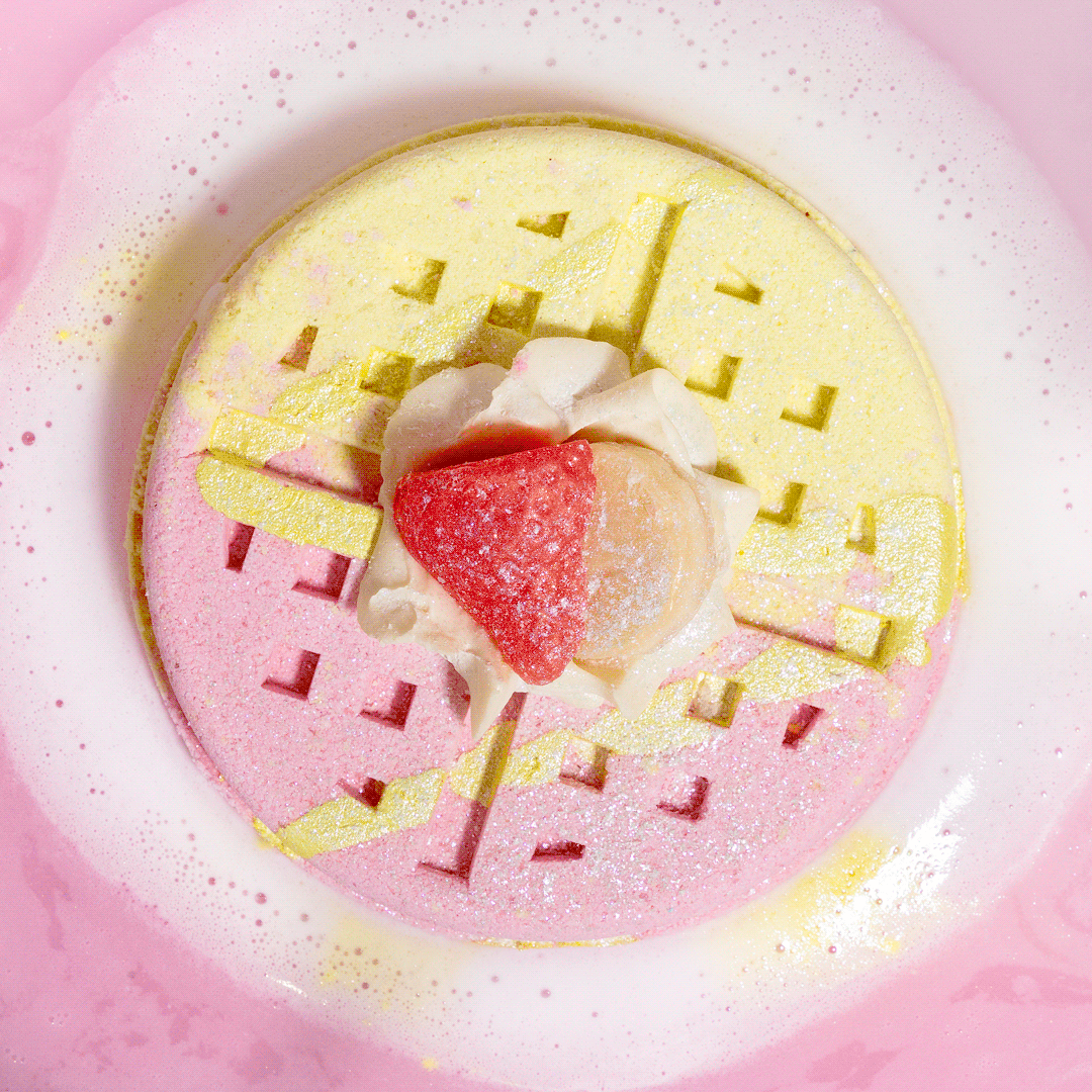 fruit smoothie waffle bath bombs in water
