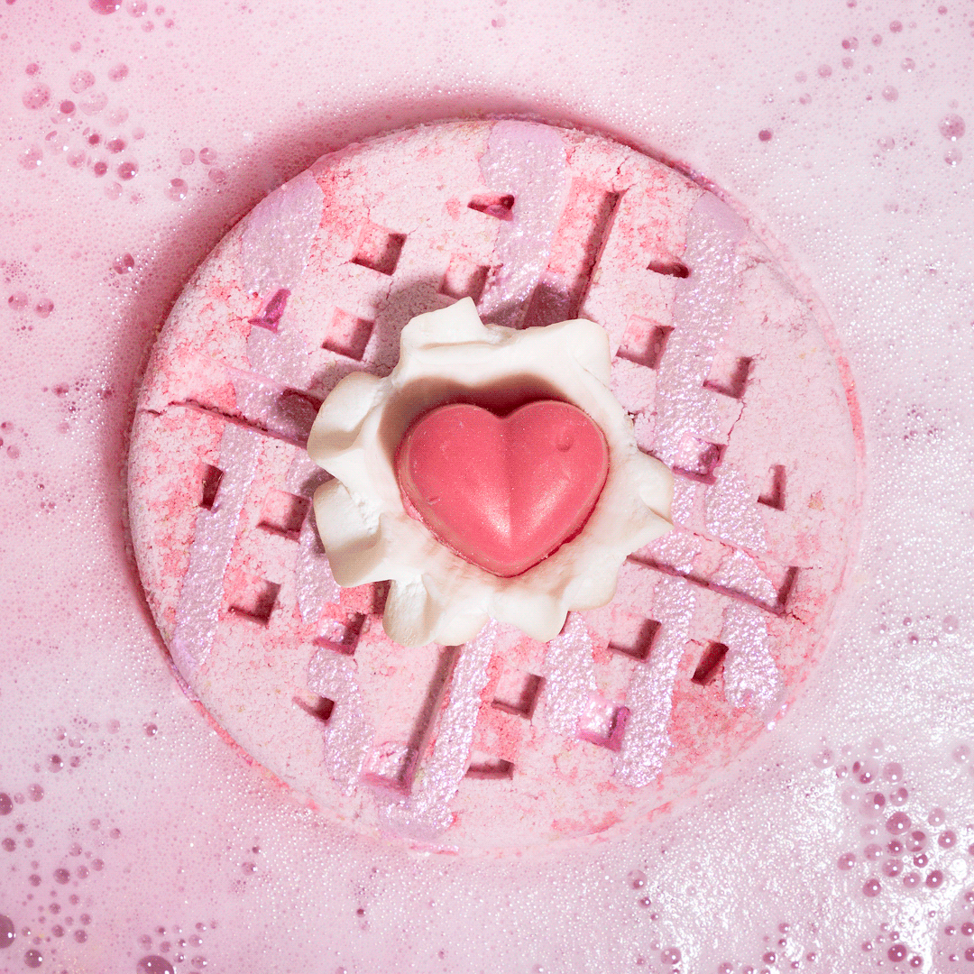 pink passion waffle bath bombs in water